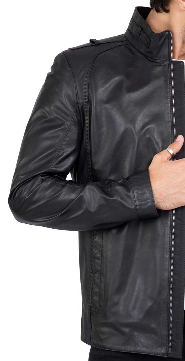 Chaqueta larga de piel de cordero auténtica para hombre, corte entallado - B208