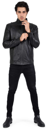 Chaqueta larga de piel de cordero auténtica para hombre, corte entallado - B208