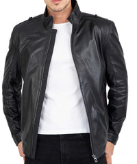 Chaqueta larga de piel de cordero auténtica para hombre, corte entallado - B208