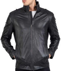 Chaqueta larga de piel de cordero auténtica para hombre, corte entallado - B208