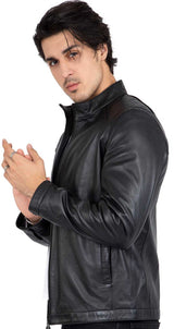 Chaqueta negra de piel de cordero auténtica para hombre, corte entallado - B204