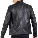 Chaqueta negra de piel de cordero auténtica para hombre, corte entallado - B204