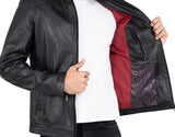 Chaqueta negra de piel de cordero auténtica para hombre, corte entallado - B204