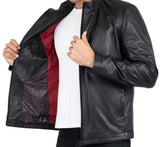 Chaqueta negra de piel de cordero auténtica para hombre, corte entallado - B204