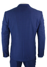 Traje de tres piezas ajustado a cuadros azules para hombre