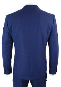 Traje de tres piezas ajustado a cuadros azules para hombre