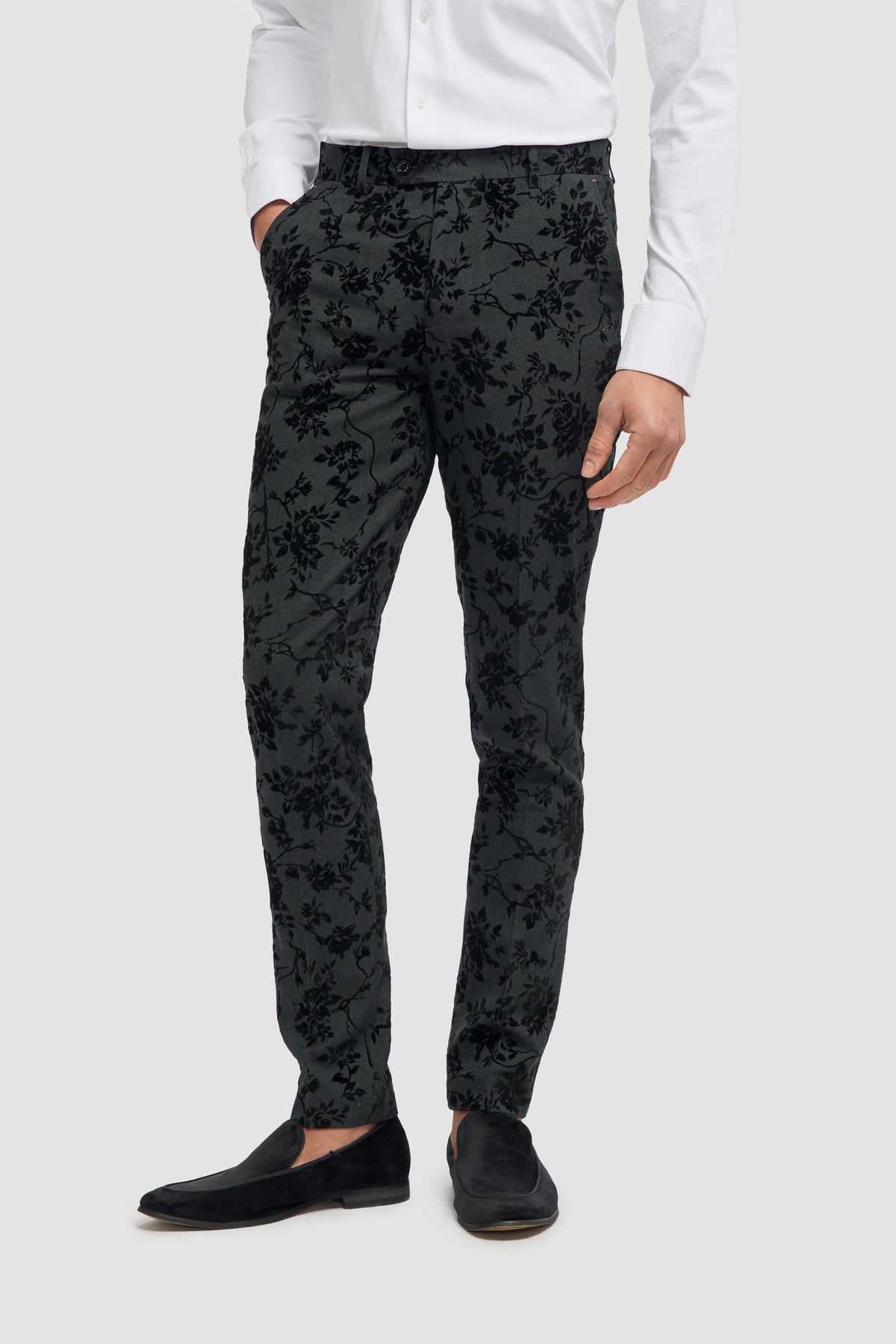 Georgi - Pantalones negros florales para hombre