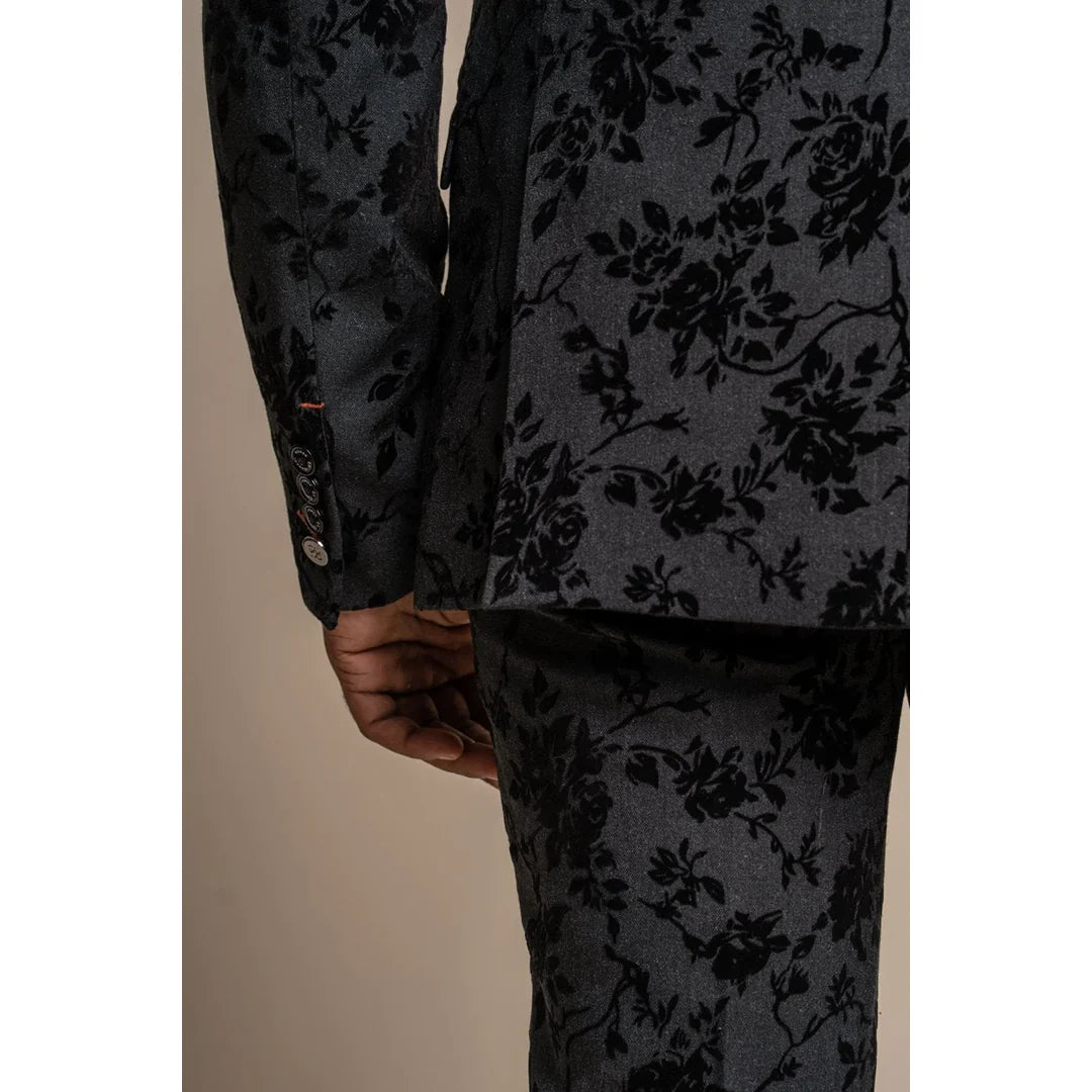 Georgi - Blazer negro con estampado floral para hombre