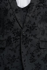Traje de terciopelo negro de 3 piezas con estampado paisley para hombre