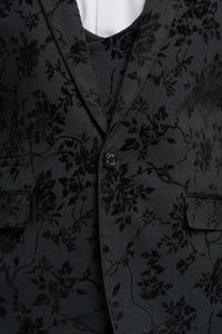 Traje de terciopelo negro de 3 piezas con estampado paisley para hombre