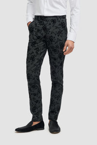 Traje de terciopelo negro de 3 piezas con estampado paisley para hombre
