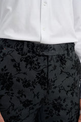 Traje de terciopelo negro de 3 piezas con estampado paisley para hombre
