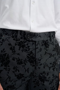 Traje de terciopelo negro de 3 piezas con estampado paisley para hombre