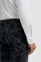 Traje de terciopelo negro de 3 piezas con estampado paisley para hombre