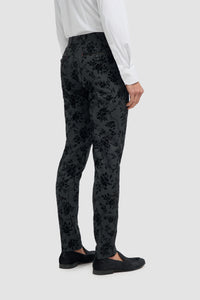 Traje de terciopelo negro de 3 piezas con estampado paisley para hombre