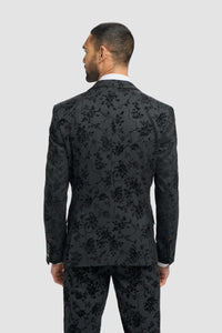 Traje de terciopelo negro de 3 piezas con estampado paisley para hombre