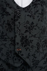 Traje de terciopelo negro de 3 piezas con estampado paisley para hombre