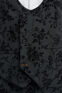 Traje de terciopelo negro de 3 piezas con estampado paisley para hombre
