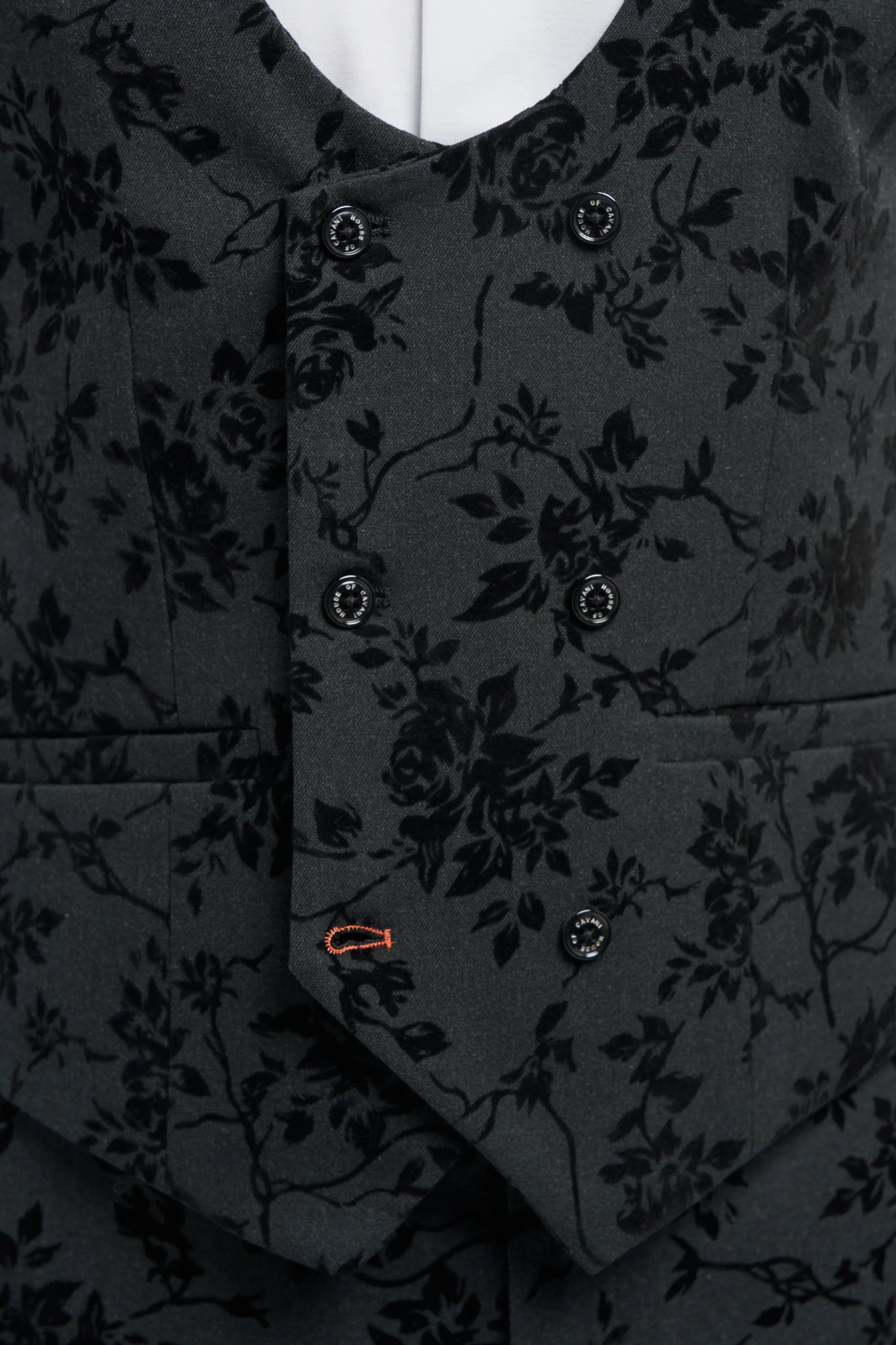 Traje de terciopelo negro de 3 piezas con estampado paisley para hombre