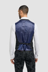 Traje de terciopelo negro de 3 piezas con estampado paisley para hombre
