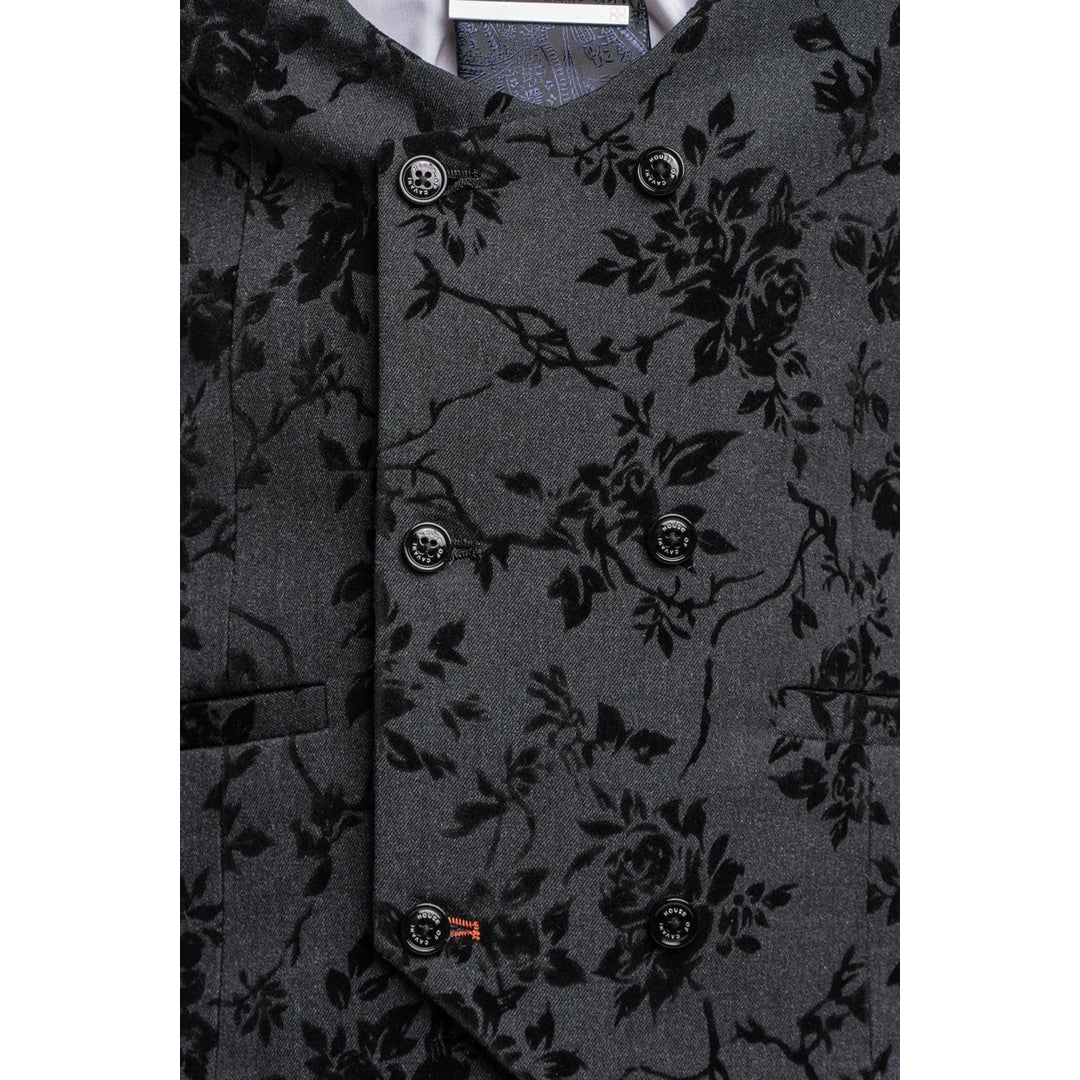 Georgi - Chaleco negro floral para hombre