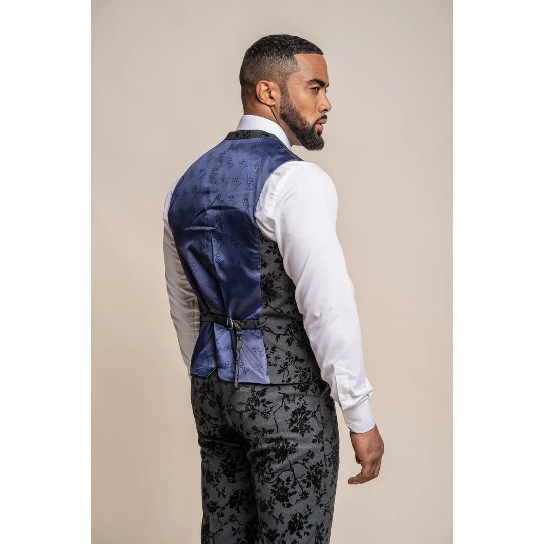 Georgi - Chaleco negro floral para hombre