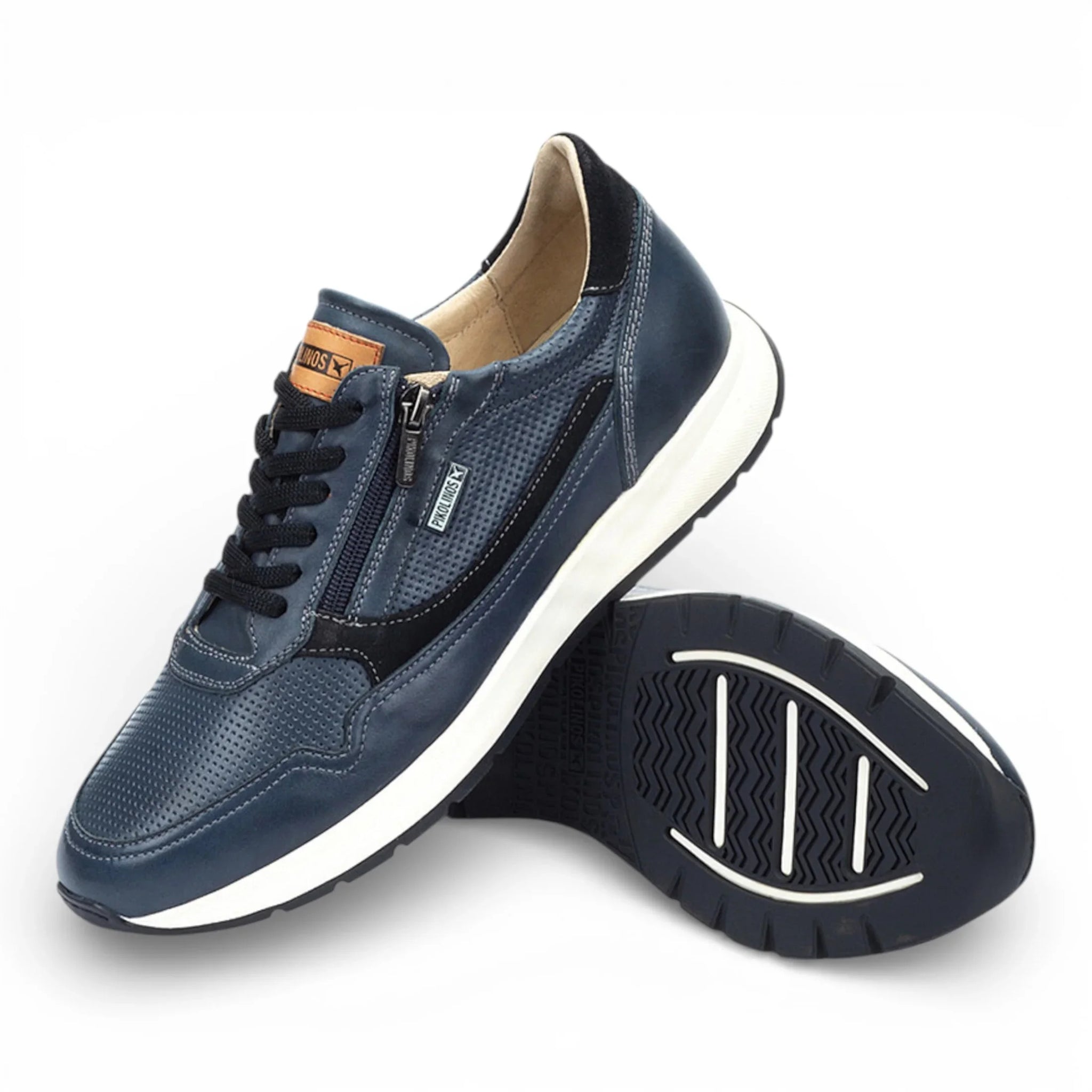 Getafe - Zapatillas deportivas de piel azul para hombre, fáciles de usar.