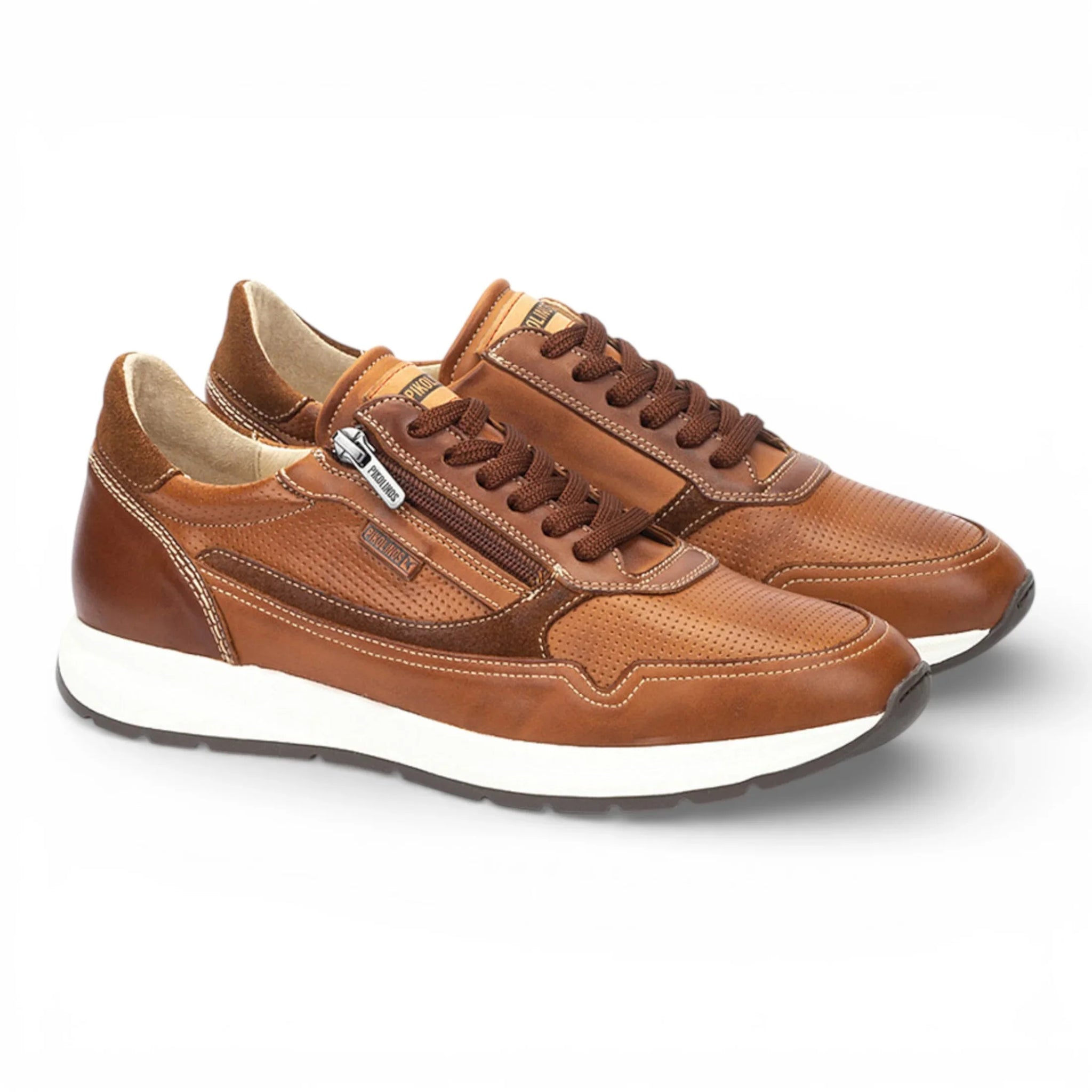 Getafe - Zapatillas deportivas de piel marrón para hombre, fáciles de calzar