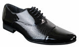 Zapatos de hombre elegantes con cordones, de charol brillante con diseño de piel de serpiente, de estilo italiano, en blanco y negro.