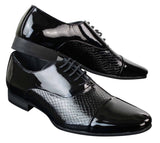 Zapatos de hombre elegantes con cordones, de charol brillante con diseño de piel de serpiente, de estilo italiano, en blanco y negro.