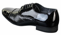 Zapatos de hombre elegantes con cordones, de charol brillante con diseño de piel de serpiente, de estilo italiano, en blanco y negro.