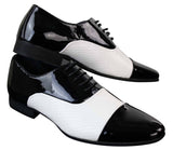 Zapatos de hombre elegantes con cordones, de charol brillante con diseño de piel de serpiente, de estilo italiano, en blanco y negro.