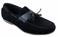 Zapatos de conducir para hombre, sin cordones, de piel sintética con forro interior de ante sintético, mocasines con borlas, estilo casual elegante.