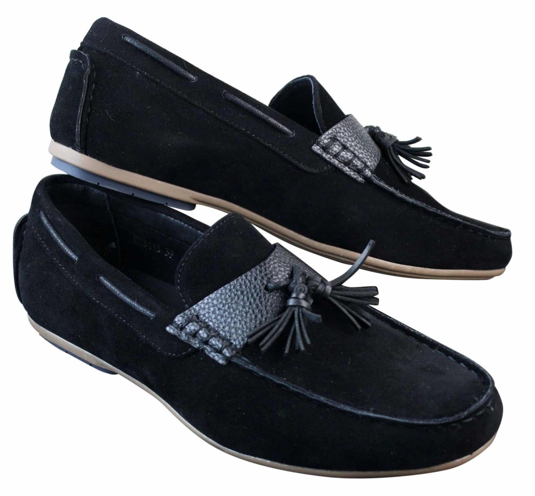 Zapatos de conducir para hombre, sin cordones, de piel sintética con forro interior de ante sintético, mocasines con borlas, estilo casual elegante.