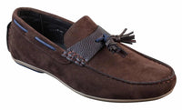 Zapatos de conducir para hombre, sin cordones, de piel sintética con forro interior de ante sintético, mocasines con borlas, estilo casual elegante.