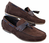 Zapatos de conducir para hombre, sin cordones, de piel sintética con forro interior de ante sintético, mocasines con borlas, estilo casual elegante.