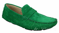 Zapatos mocasines de ante para hombre, estilo casual elegante, color marrón y beige.