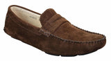 Zapatos mocasines de ante para hombre, estilo casual elegante, color marrón y beige.