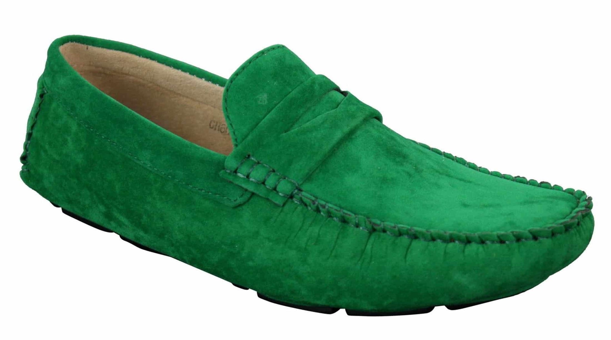 Zapatos mocasines de ante para hombre, estilo casual elegante, color marrón y beige.