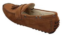 Mocasines de cuero para hombre, color marrón con borlas, estilo mocasín de conducir.