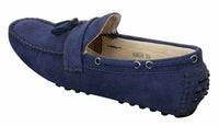 Mocasines de cuero para hombre, color marrón con borlas, estilo mocasín de conducir.