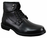 Botas militares casuales de tobillo para hombre con cordones, color negro y marrón.