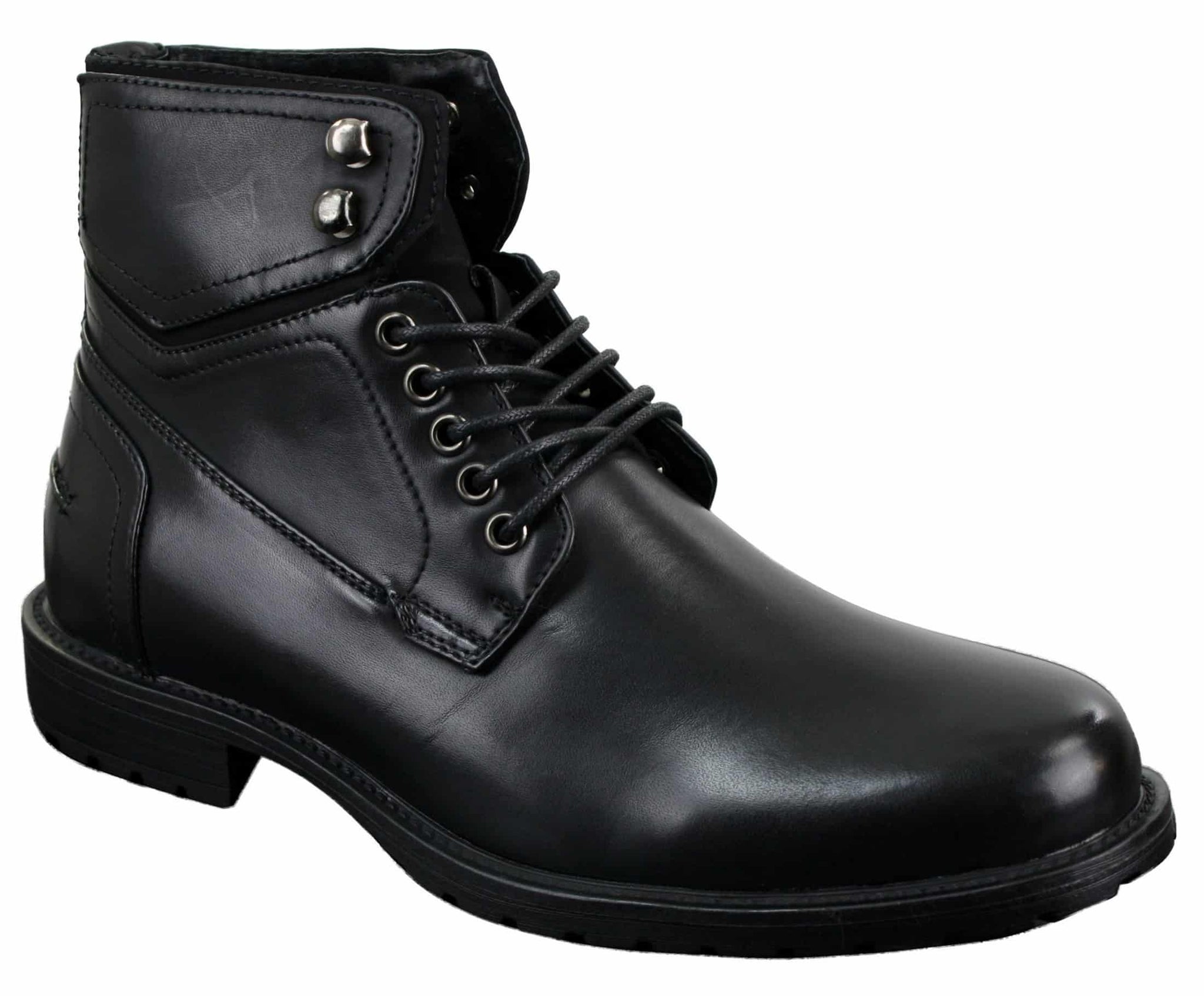 Botas militares casuales de tobillo para hombre con cordones, color negro y marrón.