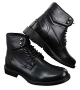 Botas militares casuales de tobillo para hombre con cordones, color negro y marrón.