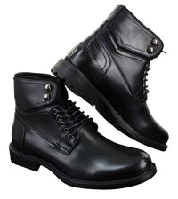 Botas militares casuales de tobillo para hombre con cordones, color negro y marrón.