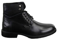 Botas militares casuales de tobillo para hombre con cordones, color negro y marrón.