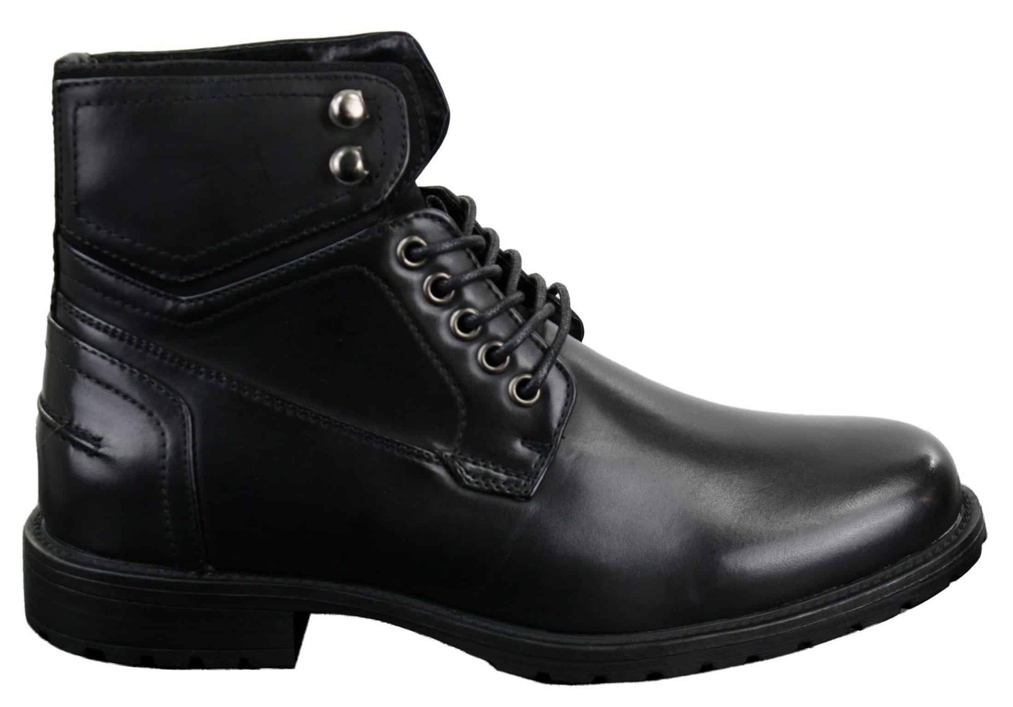 Botas militares casuales de tobillo para hombre con cordones, color negro y marrón.