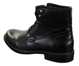 Botas militares casuales de tobillo para hombre con cordones, color negro y marrón.