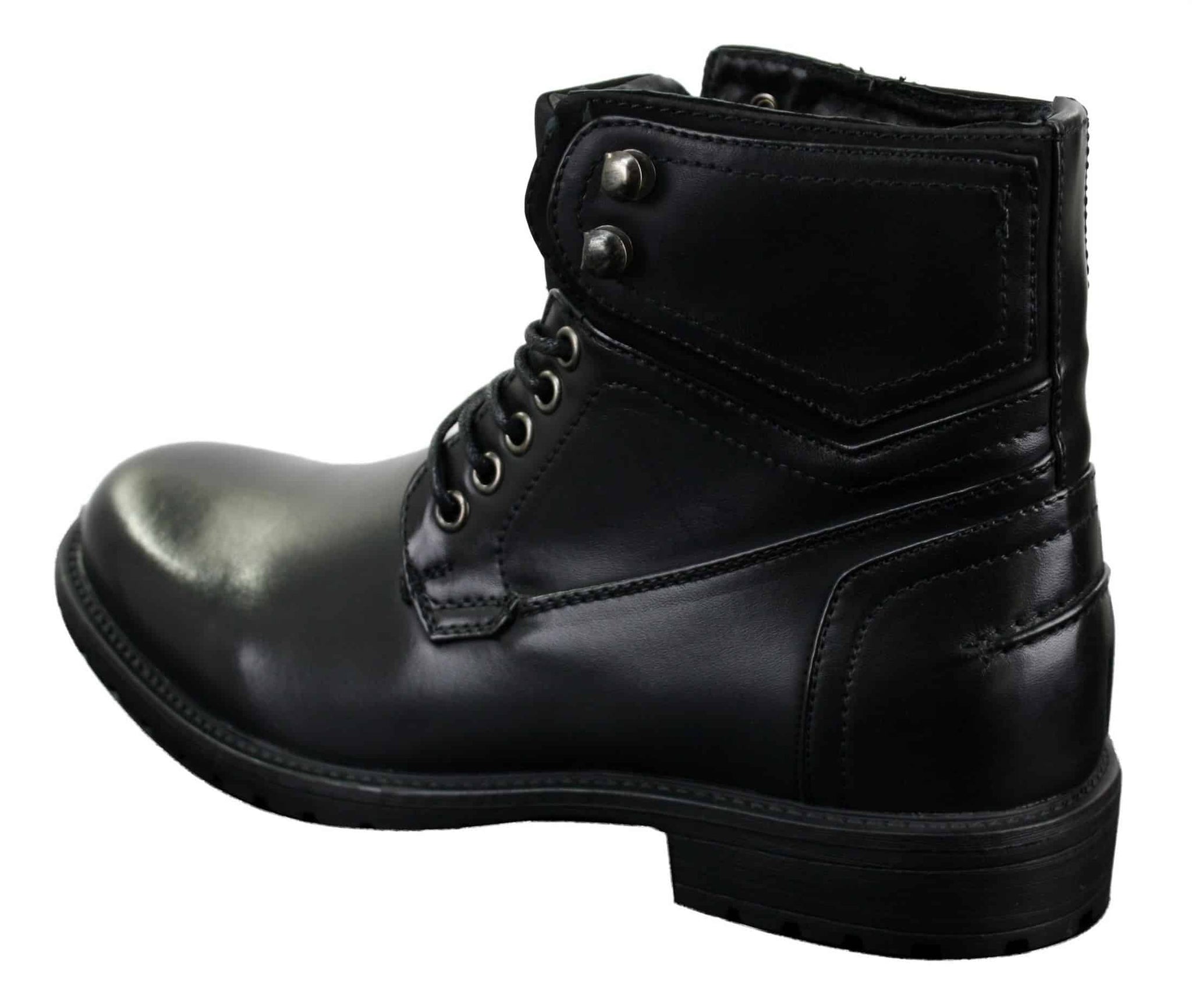 Botas militares casuales de tobillo para hombre con cordones, color negro y marrón.