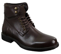 Botas militares casuales de tobillo para hombre con cordones, color negro y marrón.